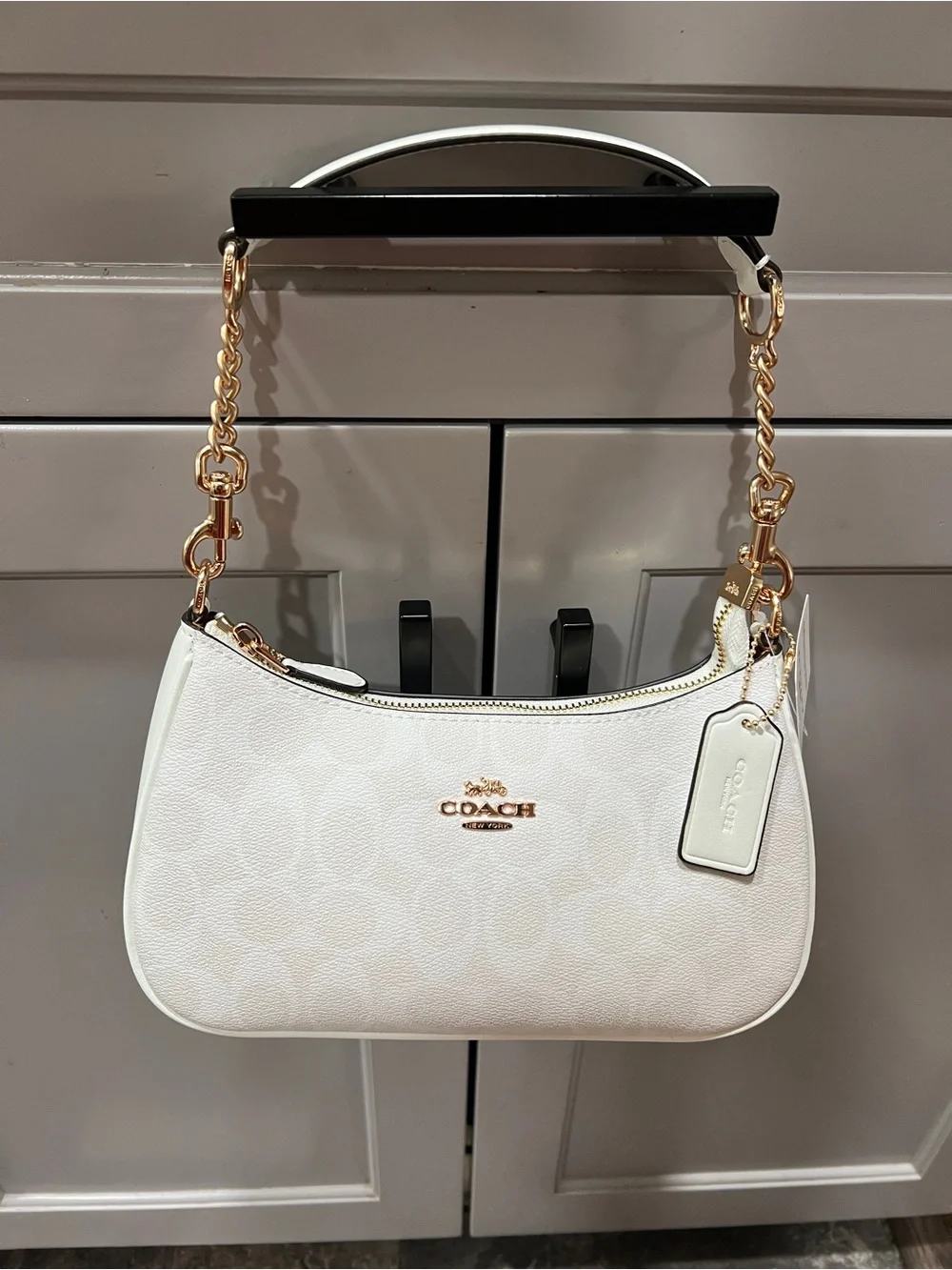 Coach Teri shoulder Bag In signature Canvas (Gold/White/Chalk)